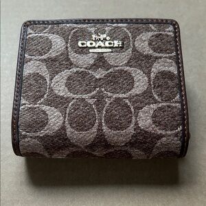 Coach Brown Signature Canvas Bifold Wallet with Gold Logo